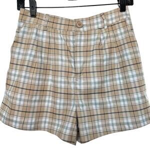 Pacsun Tilt Plaid Shorts Beige White High Waisted Casual‎ Cute Womens